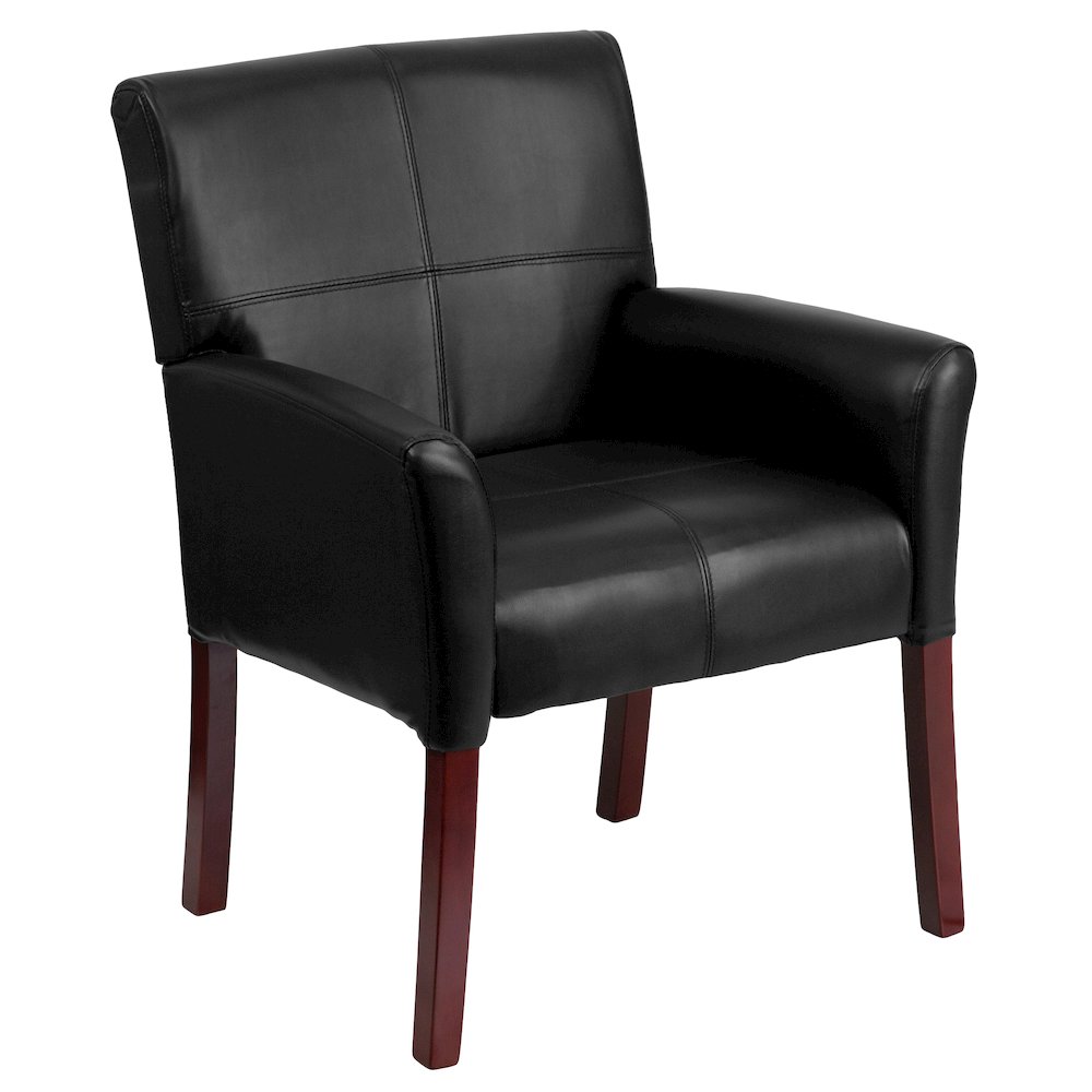 Black LeatherSoft Executive Side Reception Chair with Mahogany Legs