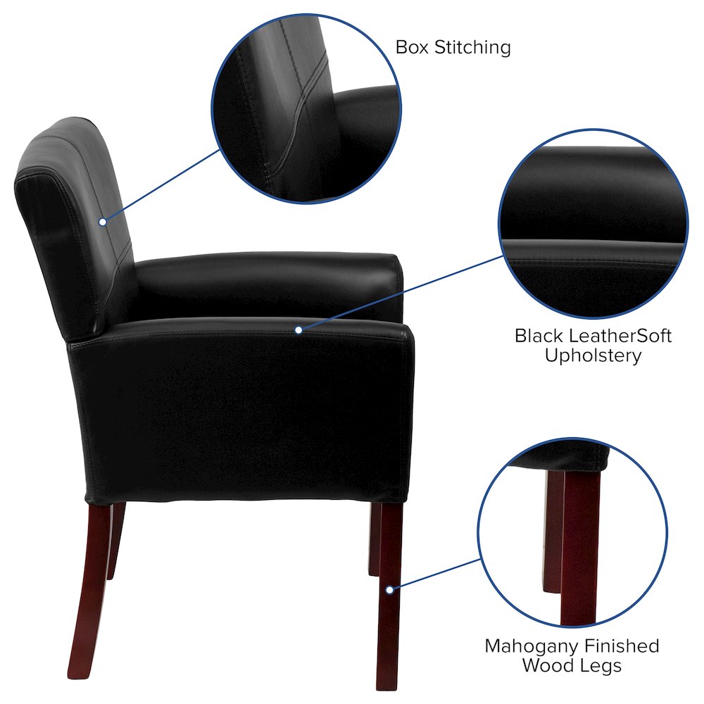 Black LeatherSoft Executive Side Reception Chair with Mahogany Legs
