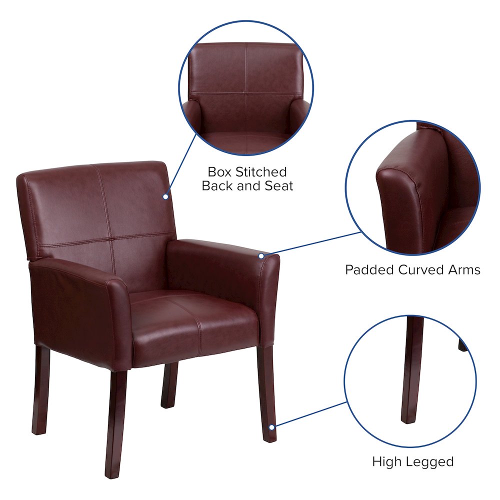 Burgundy LeatherSoft Executive Side Reception Chair with Mahogany Legs
