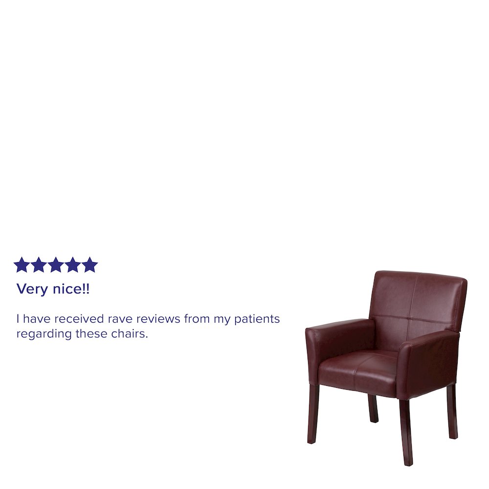 Burgundy LeatherSoft Executive Side Reception Chair with Mahogany Legs