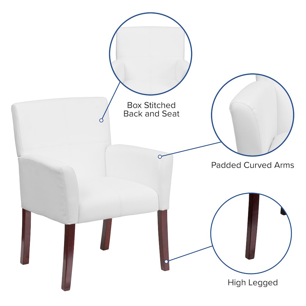 White LeatherSoft Executive Side Reception Chair with Mahogany Legs