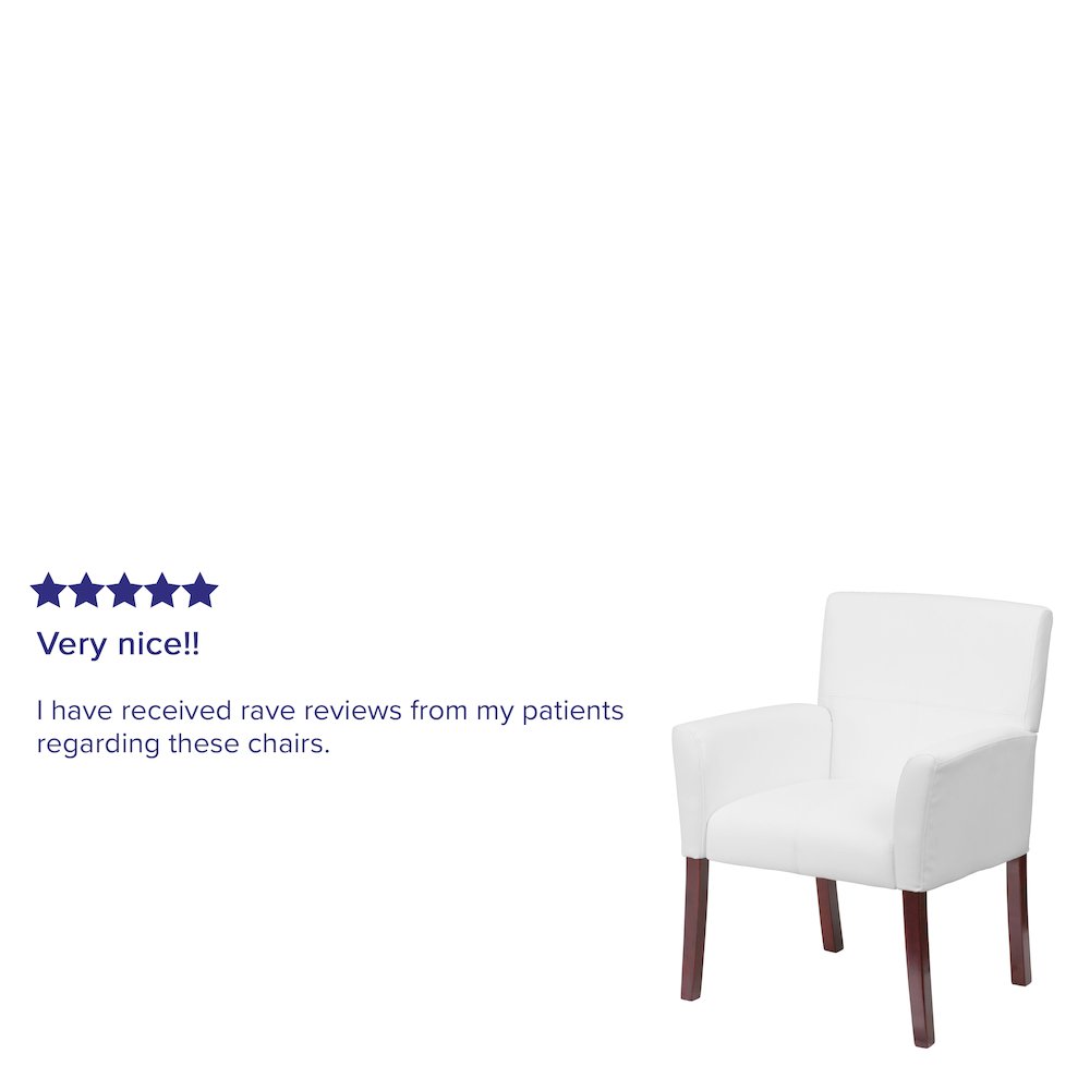 White LeatherSoft Executive Side Reception Chair with Mahogany Legs