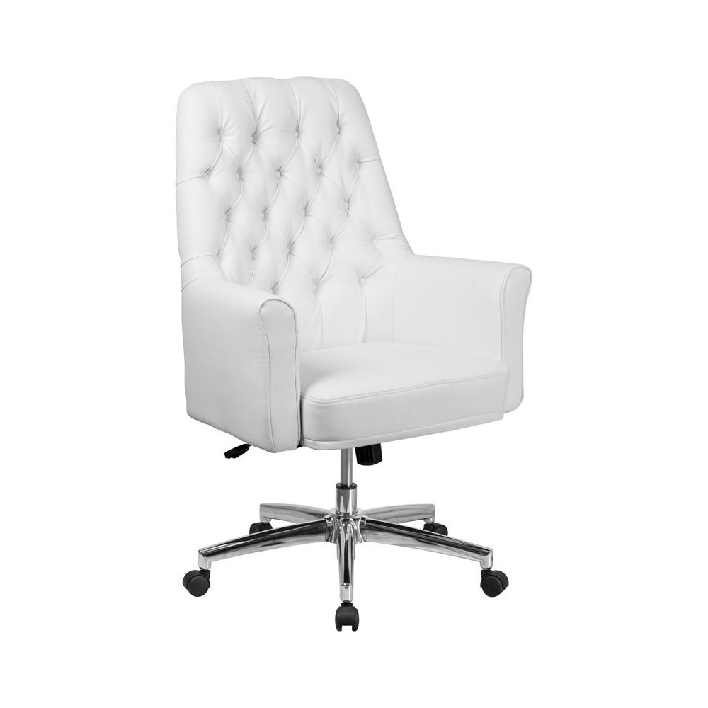 Mid-Back White LeatherSoft Executive Swivel Office Chair with Arms