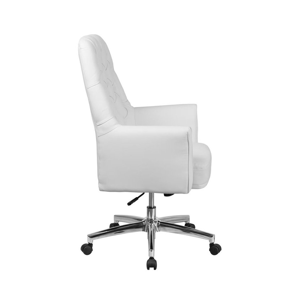 Mid-Back White LeatherSoft Executive Swivel Office Chair with Arms