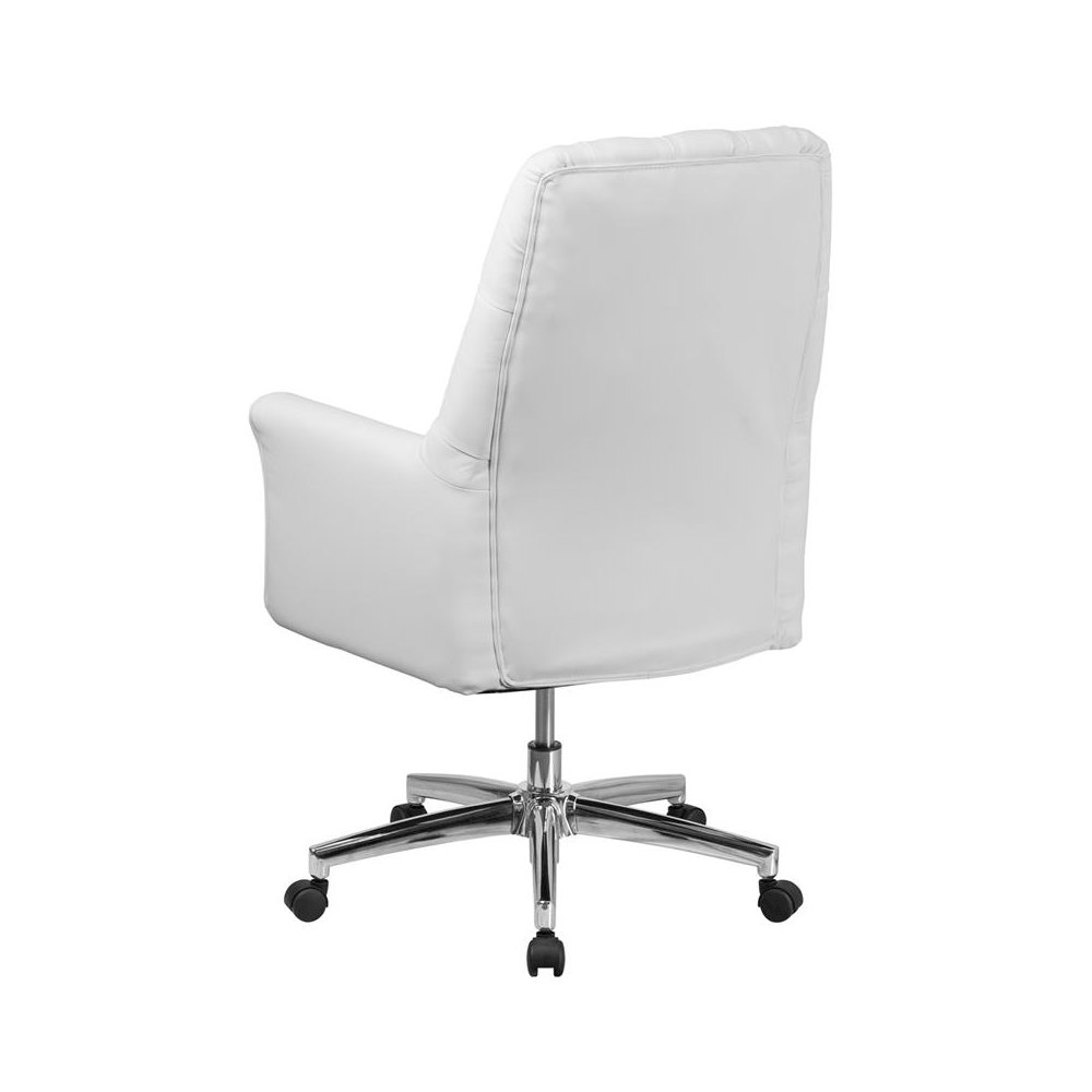Mid-Back White LeatherSoft Executive Swivel Office Chair with Arms