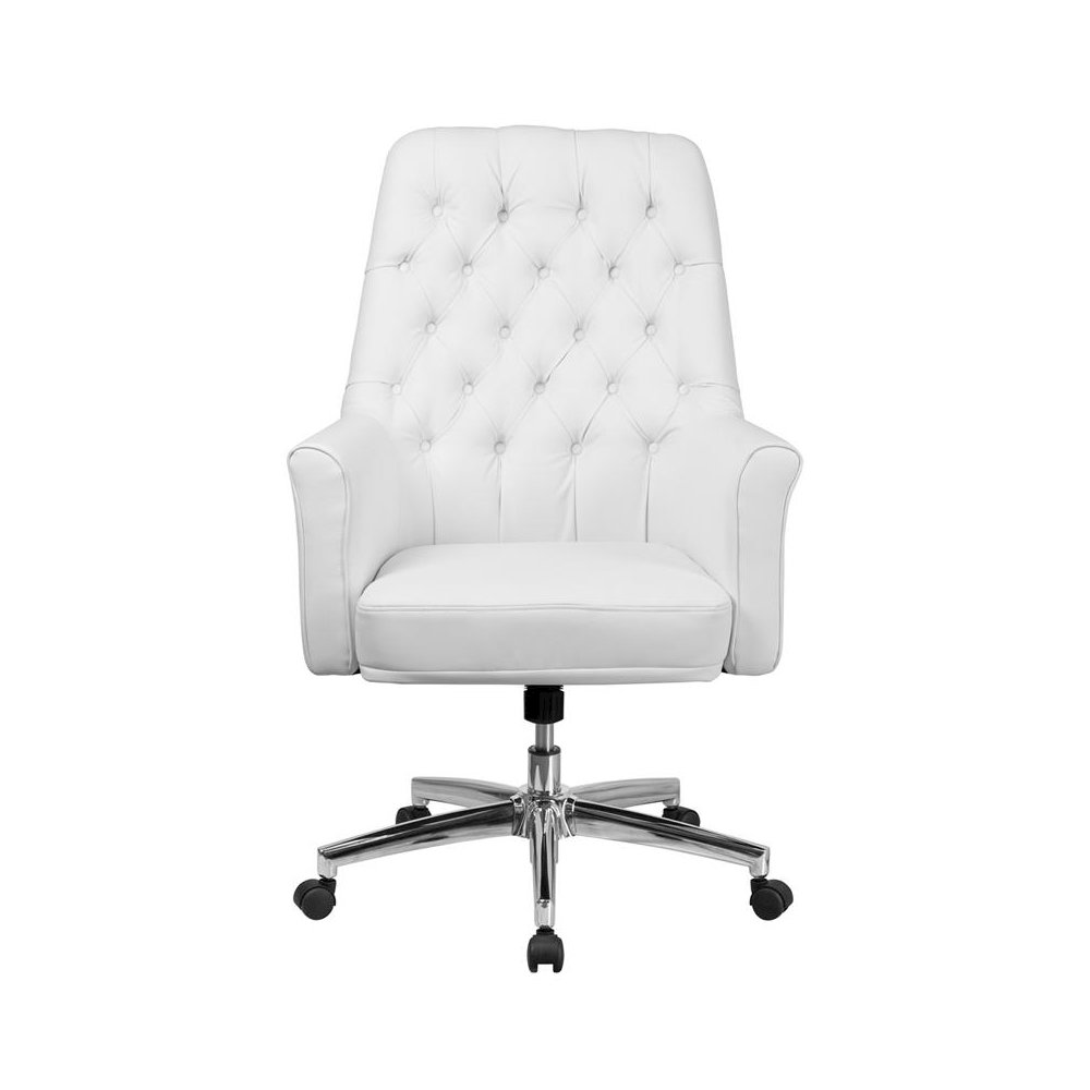 Mid-Back White LeatherSoft Executive Swivel Office Chair with Arms