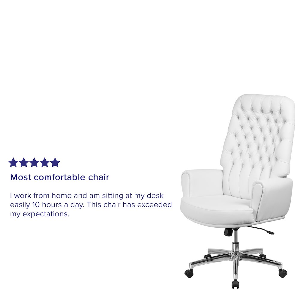 High Back White LeatherSoft Executive Swivel Office Chair with Arms