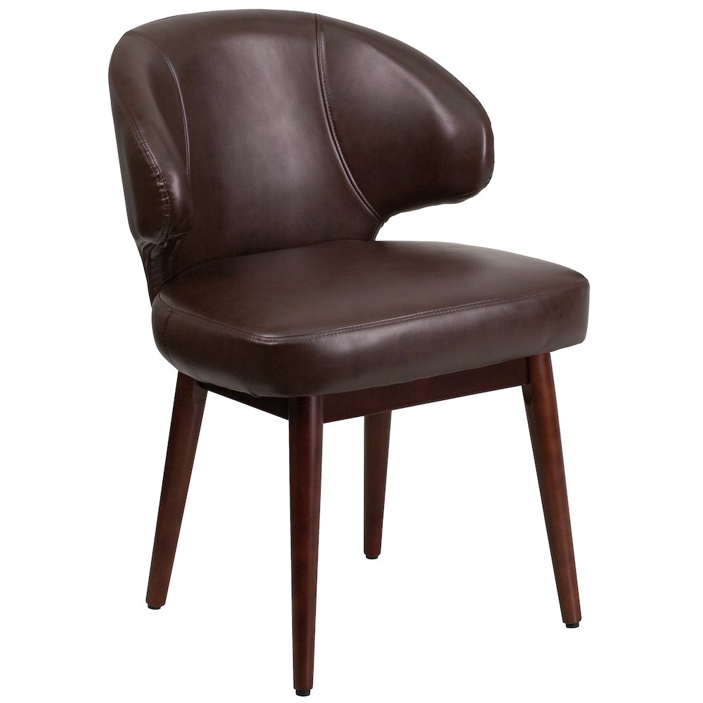 Comfort Back Brown LeatherSoft Side Reception Chair with Walnut Legs