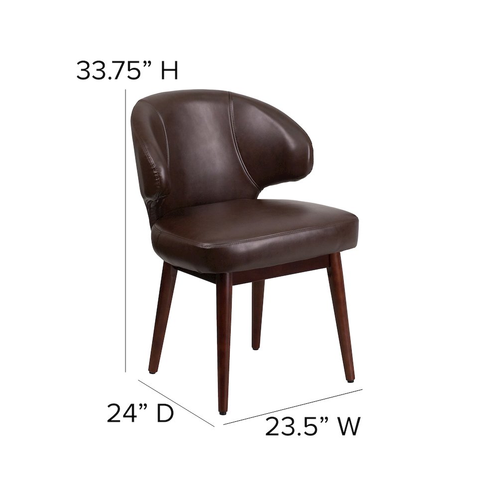 Comfort Back Brown LeatherSoft Side Reception Chair with Walnut Legs