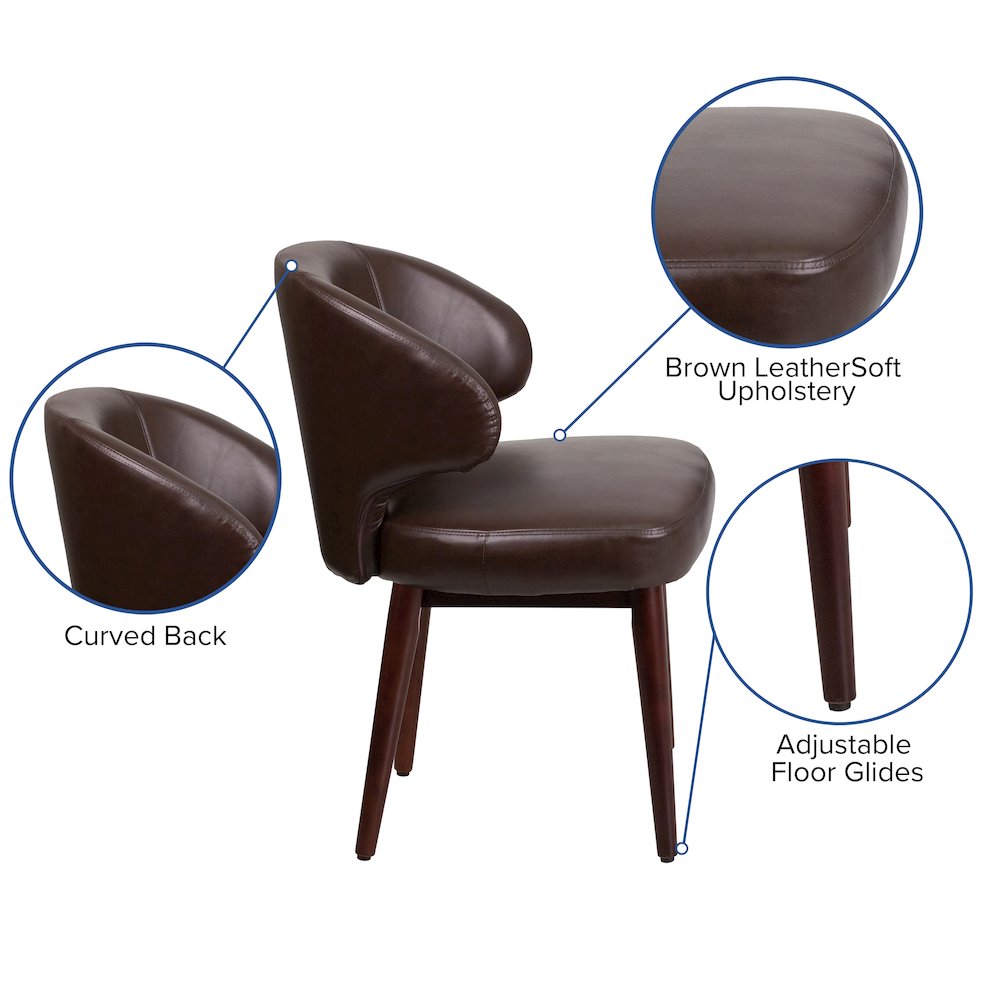 Comfort Back Brown LeatherSoft Side Reception Chair with Walnut Legs