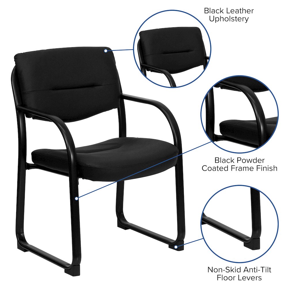 Black LeatherSoft Executive Side Reception Chair with Sled Base