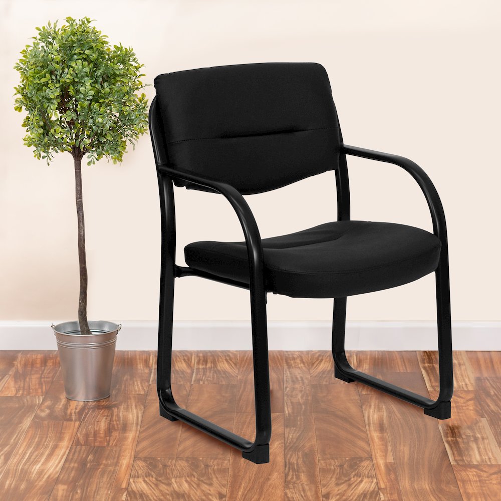 Black LeatherSoft Executive Side Reception Chair with Sled Base