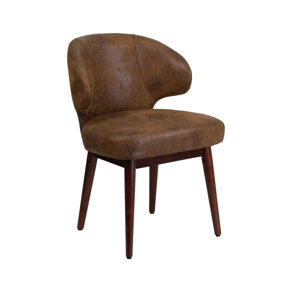 Comfort Back Bomber Jacket Microfiber Side Reception Chair with Walnut Legs