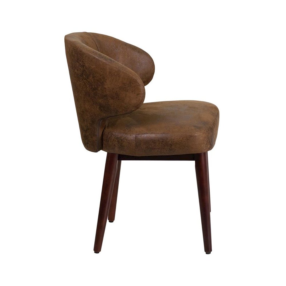 Comfort Back Bomber Jacket Microfiber Side Reception Chair with Walnut Legs
