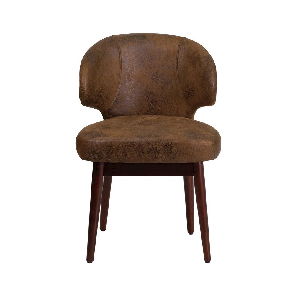 Comfort Back Bomber Jacket Microfiber Side Reception Chair with Walnut Legs