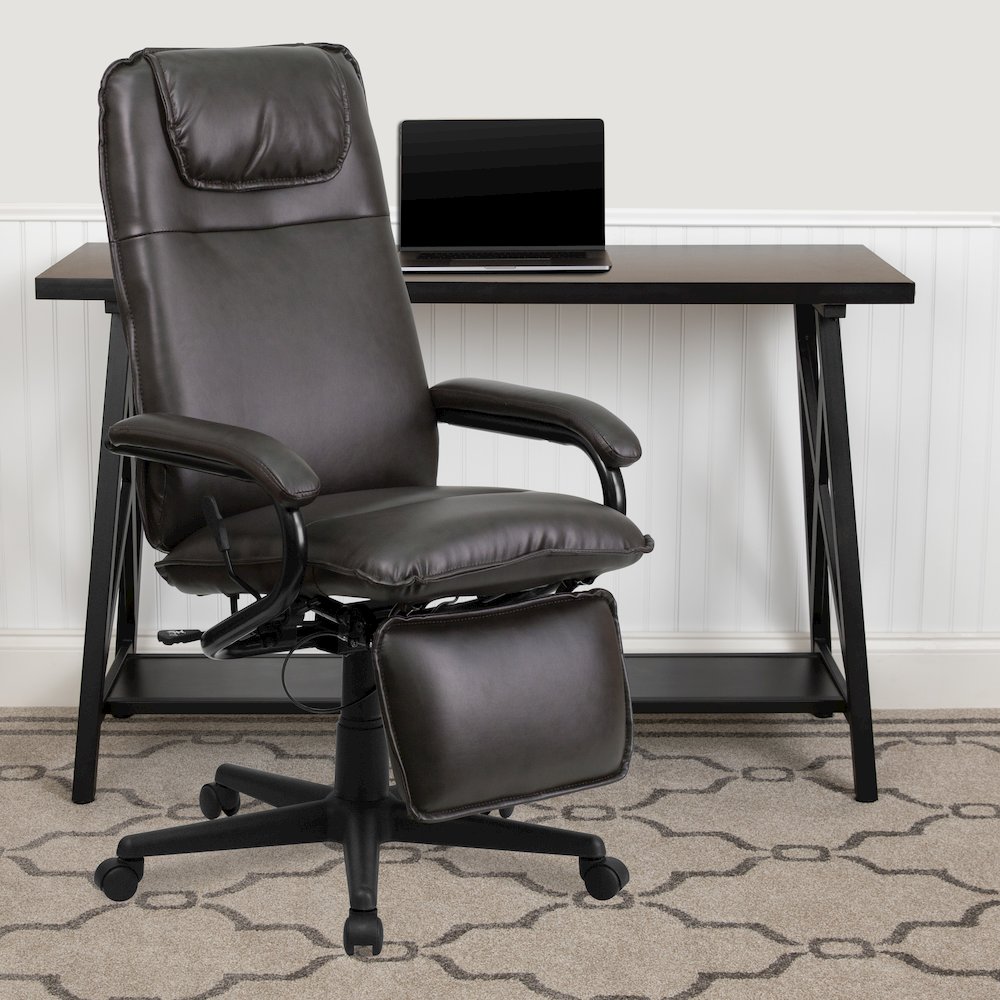 High Back Brown Executive Reclining Ergonomic Swivel Office Chair with Arms