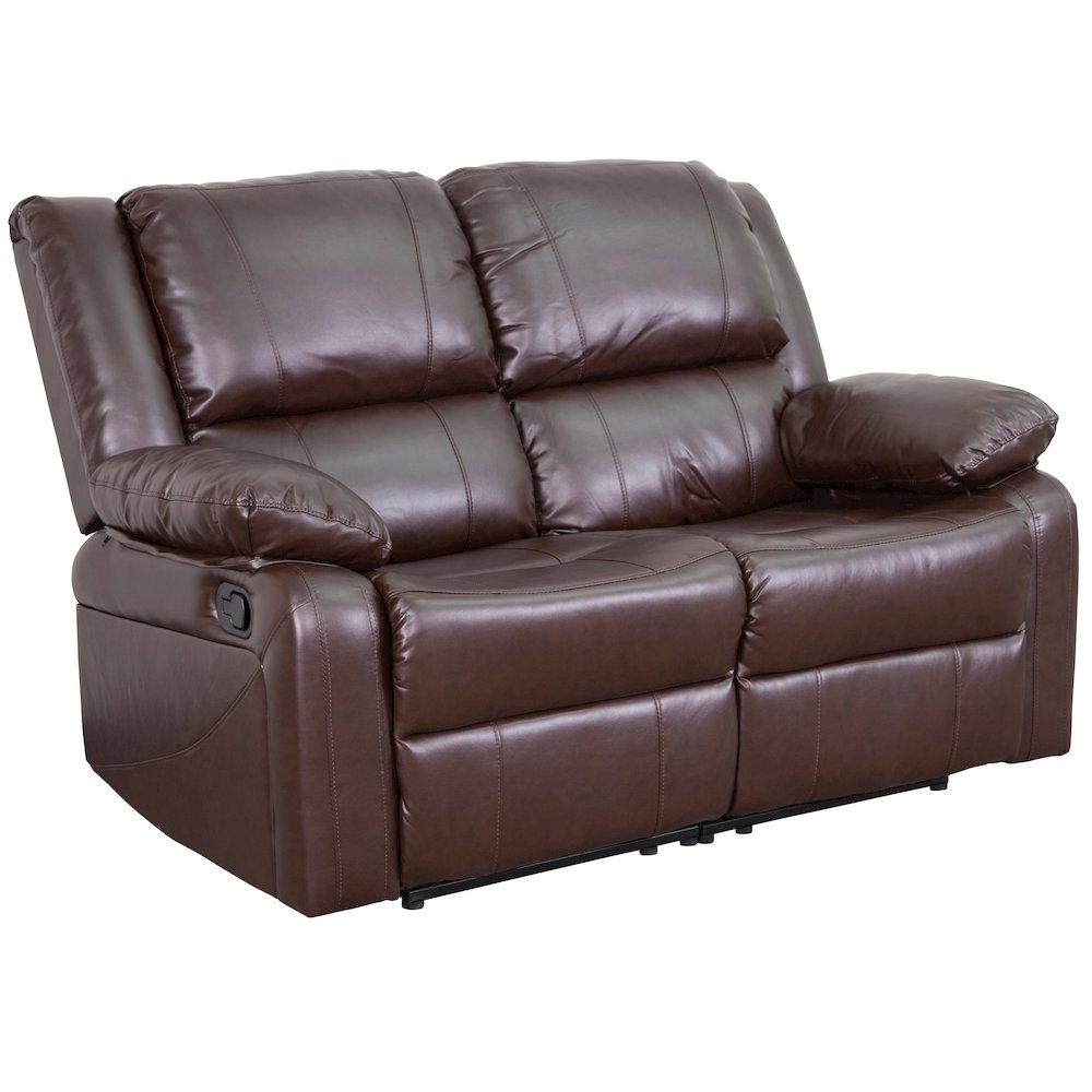 Brown LeatherSoft Loveseat with Two Built-In Recliners