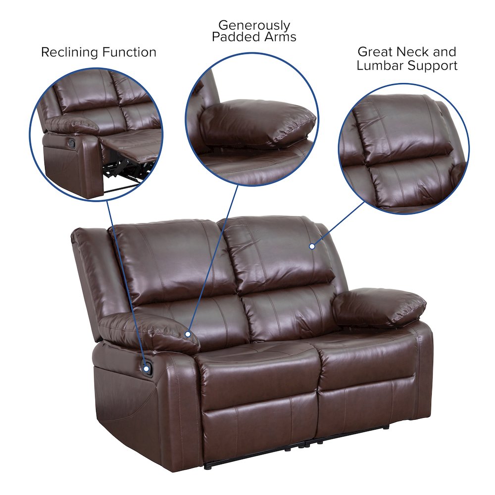 Brown LeatherSoft Loveseat with Two Built-In Recliners
