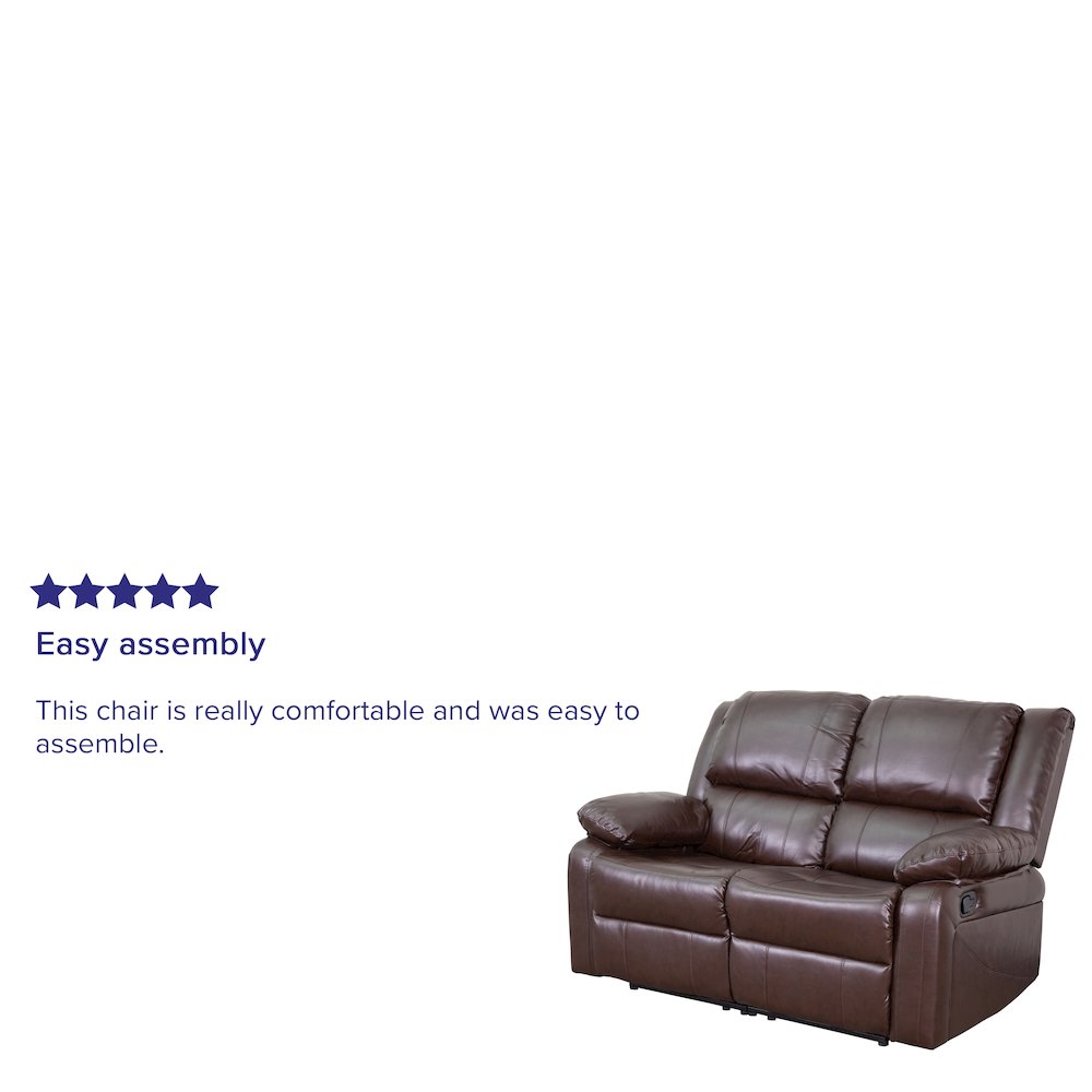 Brown LeatherSoft Loveseat with Two Built-In Recliners