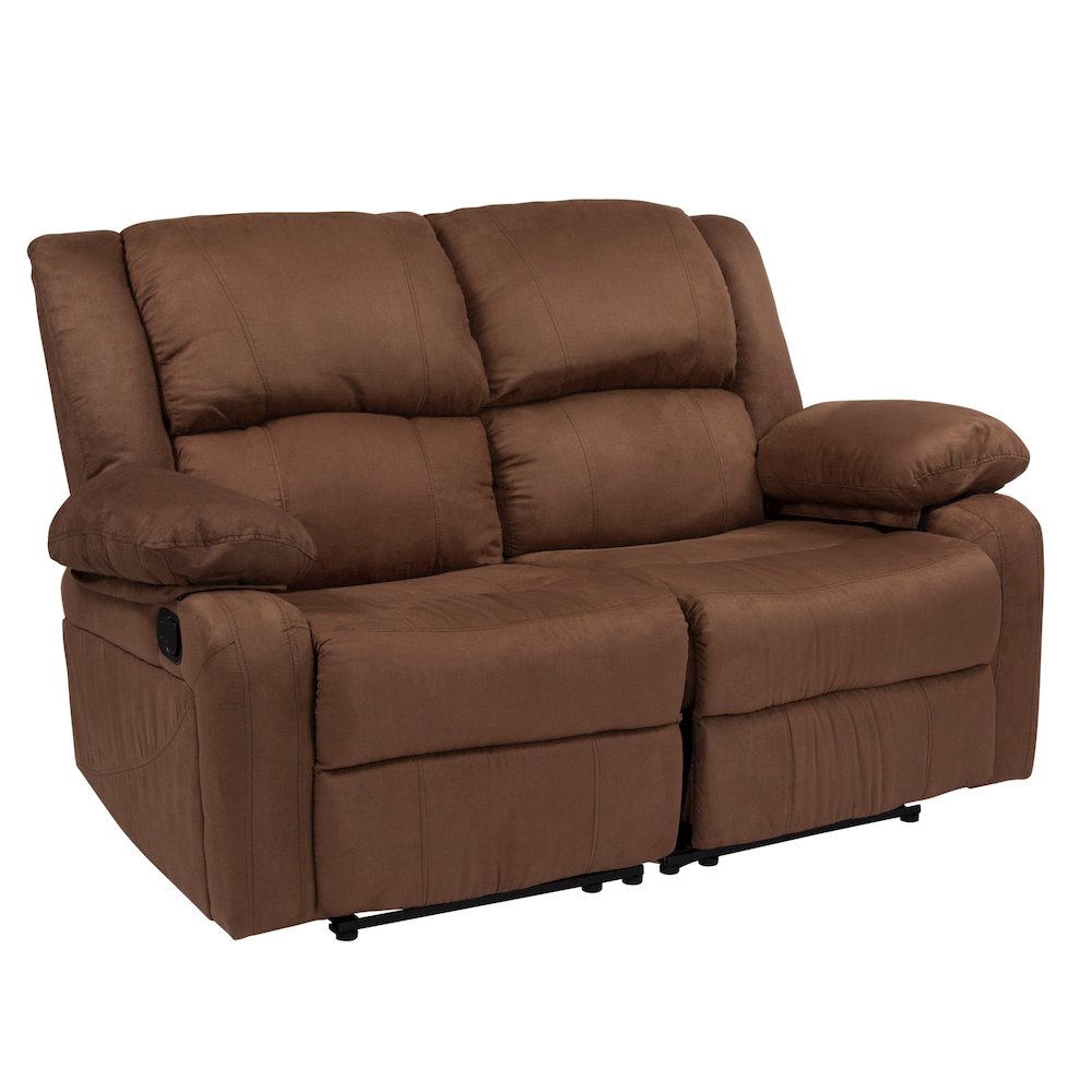 Chocolate Brown Microfiber Loveseat with Two Built-In Recliners