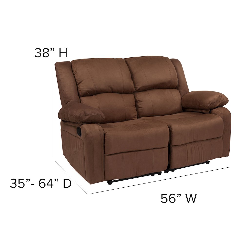 Chocolate Brown Microfiber Loveseat with Two Built-In Recliners