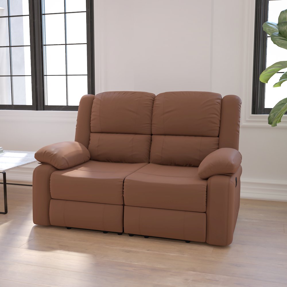 Chocolate Brown Microfiber Loveseat with Two Built-In Recliners