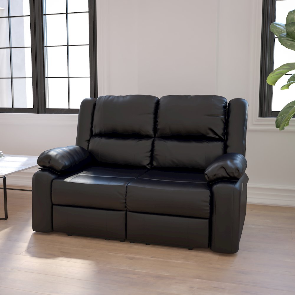Black LeatherSoft Loveseat with Two Built-In Recliners