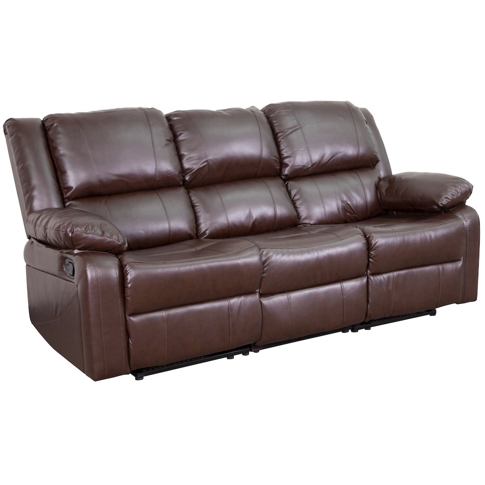 Brown LeatherSoft Sofa with Two Built-In Recliners