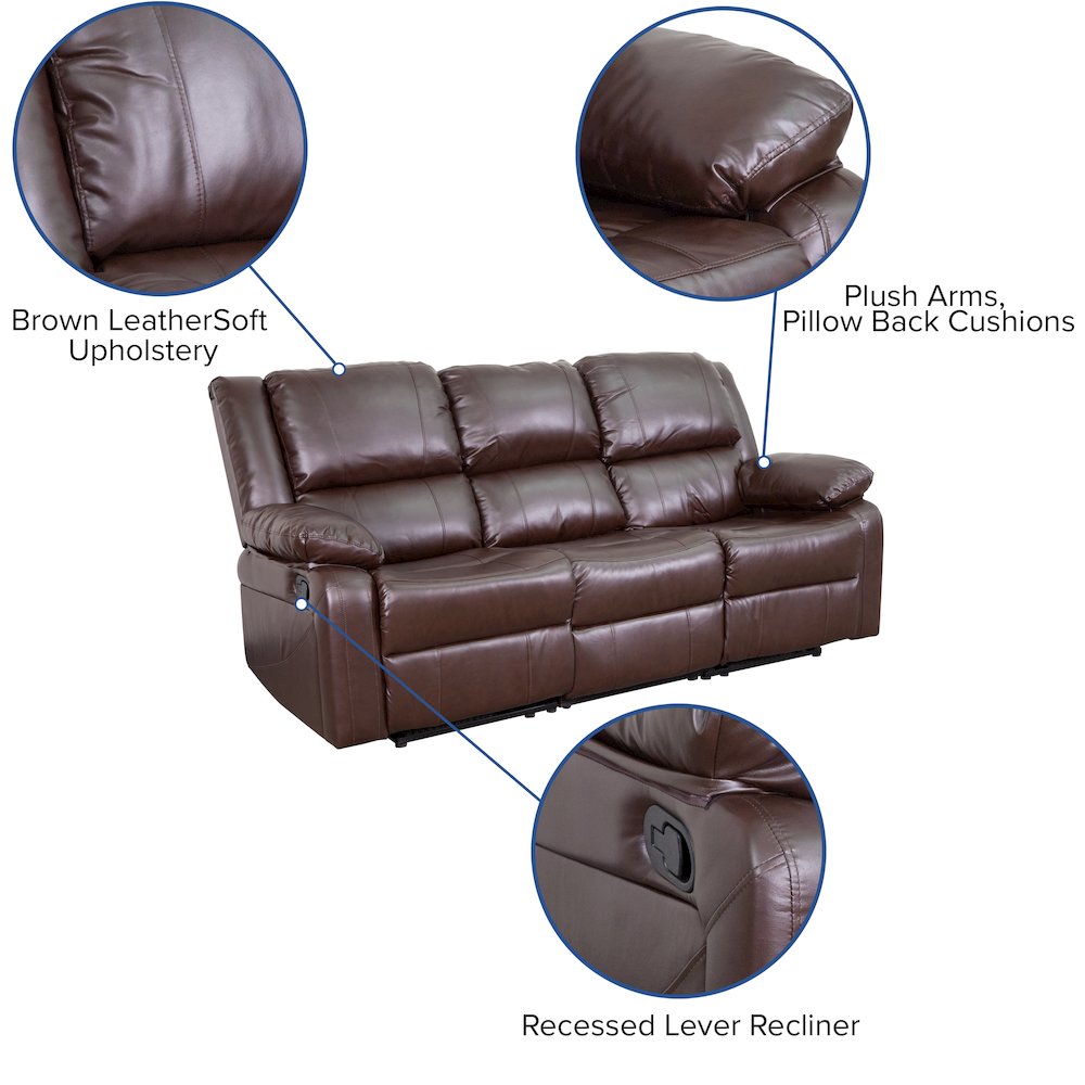 Brown LeatherSoft Sofa with Two Built-In Recliners