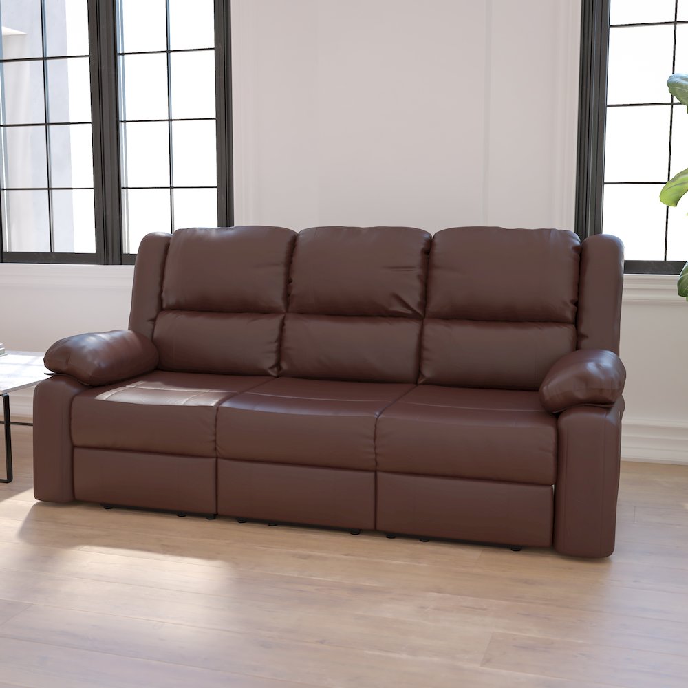 Brown LeatherSoft Sofa with Two Built-In Recliners