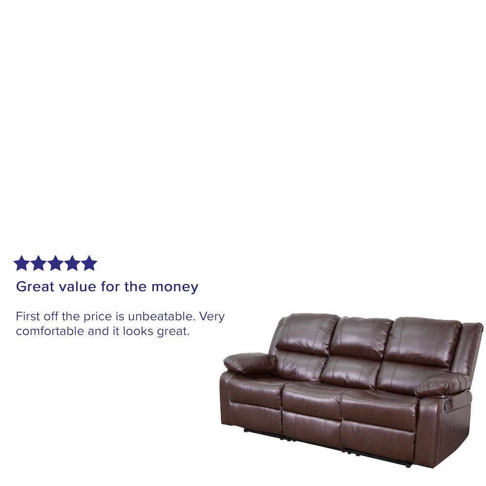 Brown LeatherSoft Sofa with Two Built-In Recliners