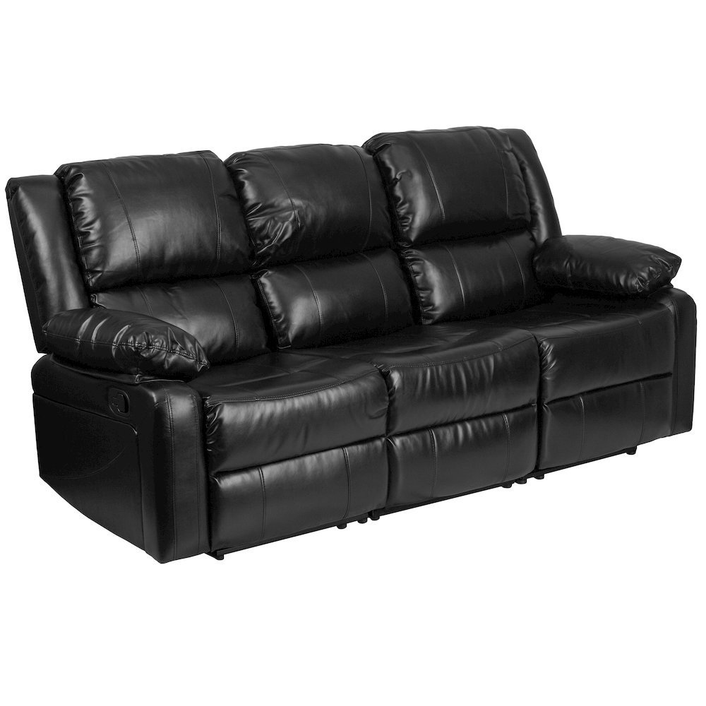 Black LeatherSoft Sofa with Two Built-In Recliners