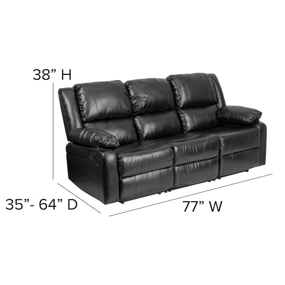 Black LeatherSoft Sofa with Two Built-In Recliners