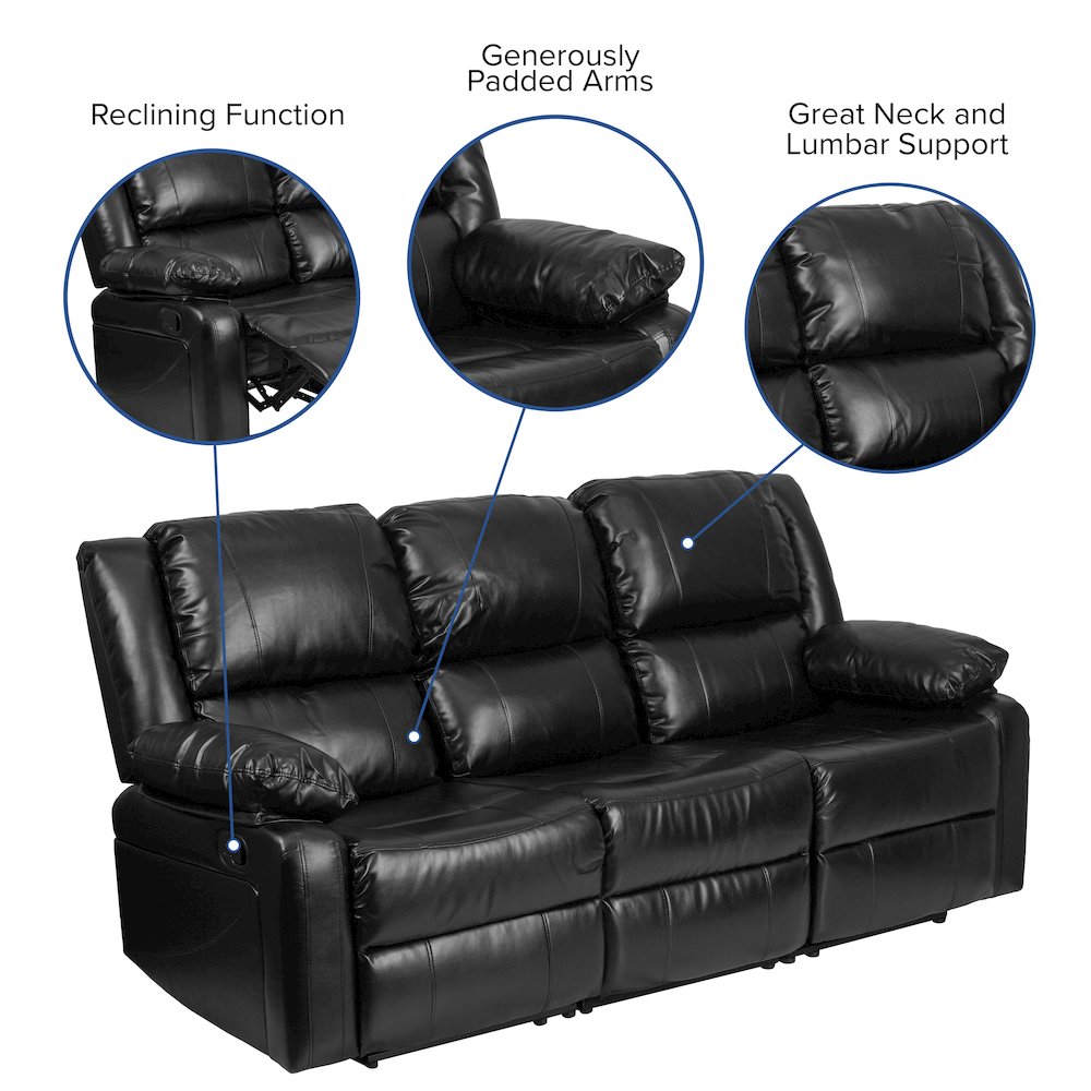 Black LeatherSoft Sofa with Two Built-In Recliners