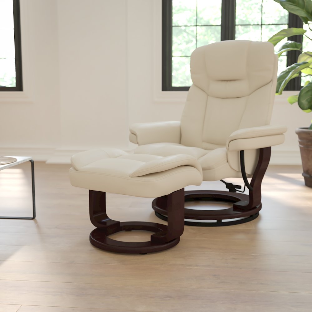 Recliner Chair with Ottoman | Beige Swivel Recliner Chair with Ottoman Footrest