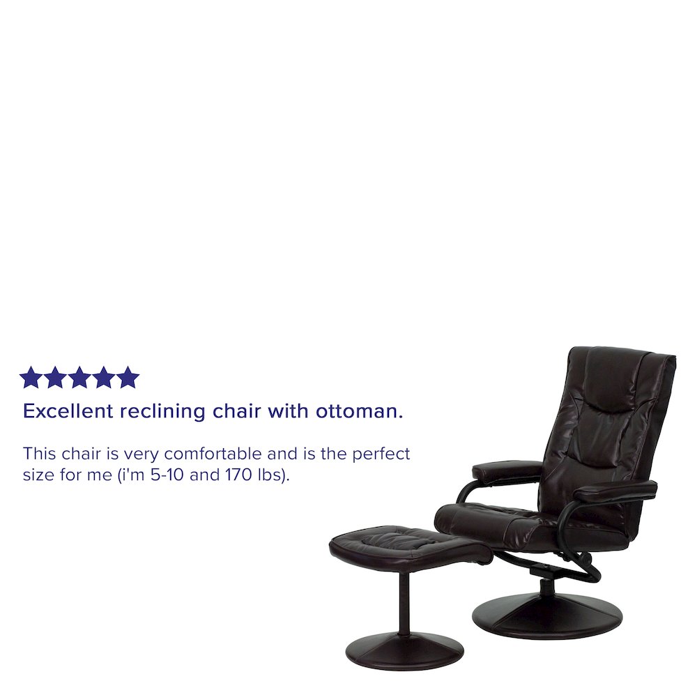 Recliner and Ottoman with Wrapped Base in Brown LeatherSoft