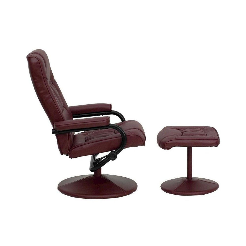 Recliner and Ottoman with Wrapped Base in Burgundy LeatherSoft