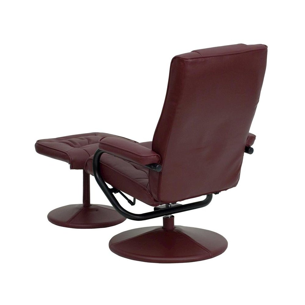 Recliner and Ottoman with Wrapped Base in Burgundy LeatherSoft