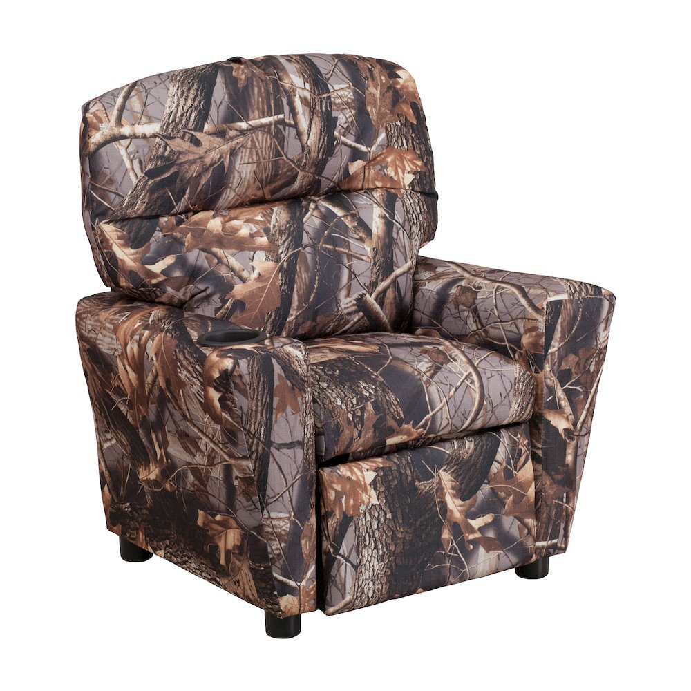 Contemporary Camouflaged Fabric Kids Recliner with Cup Holder
