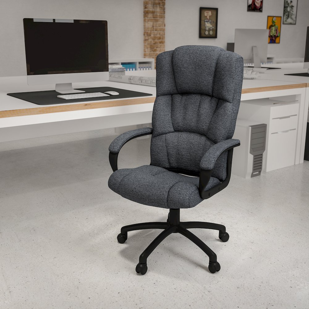 High Back Gray Fabric Executive Swivel Office Chair with Arms