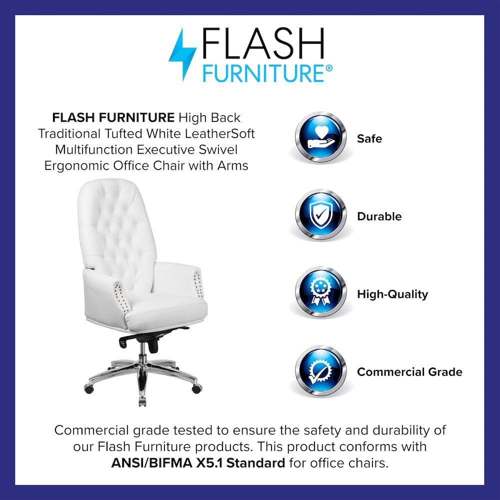 High Back White Multifunction Executive Swivel Ergonomic Office Chair with Arms