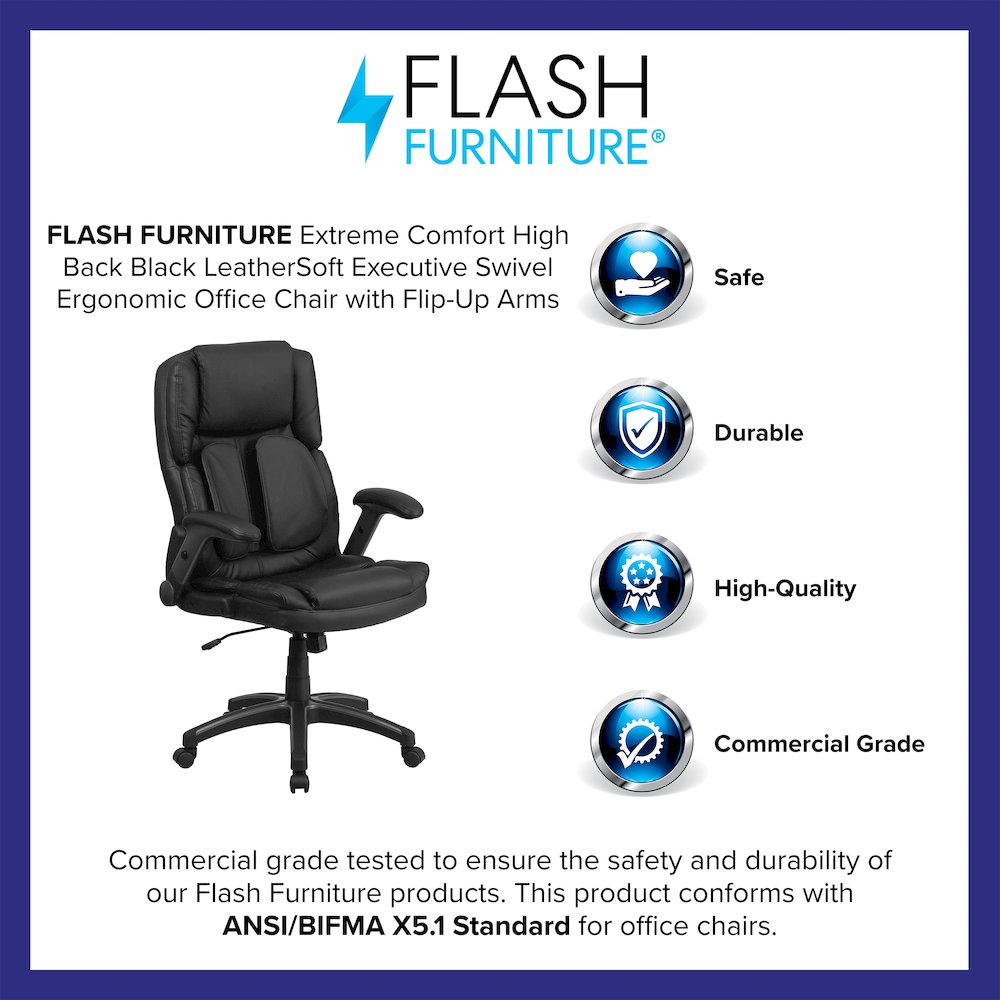 Extreme Comfort High Back Black Executive Swivel Office Chair with Flip-Up Arms