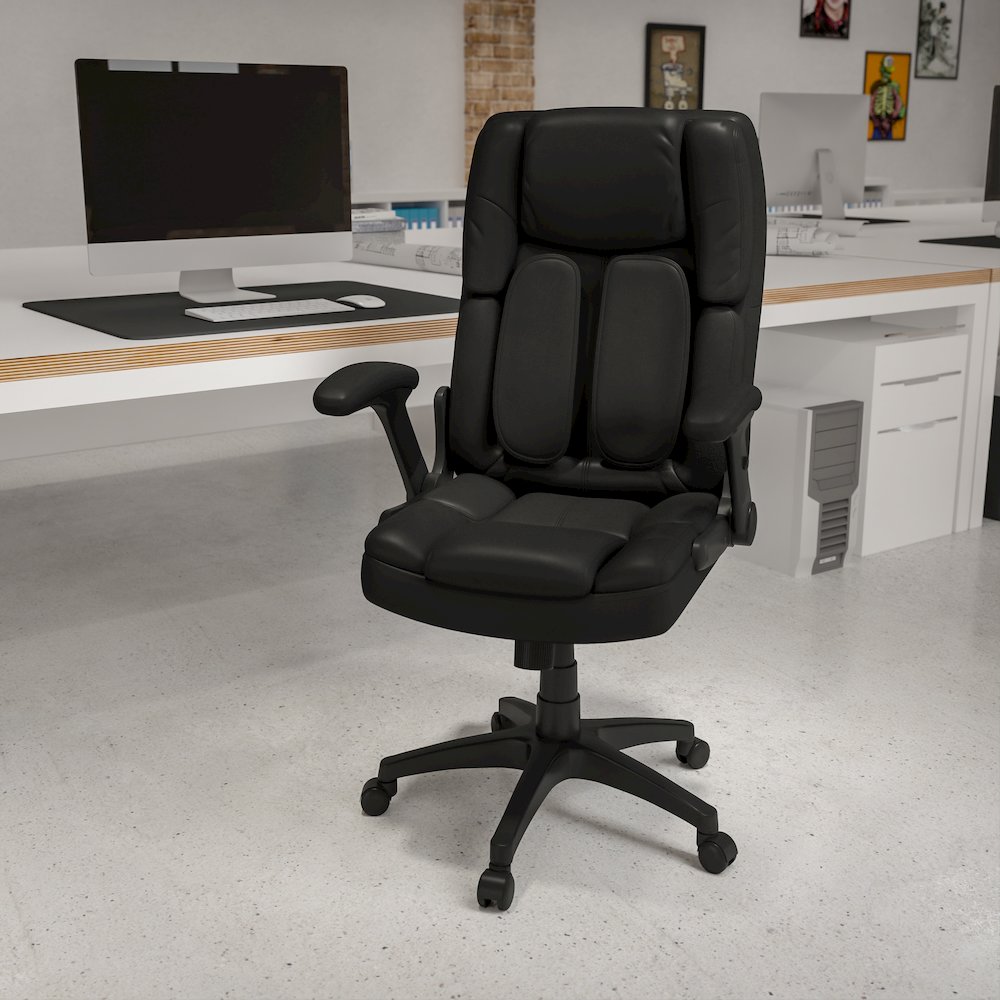 Extreme Comfort High Back Black Executive Swivel Office Chair with Flip-Up Arms
