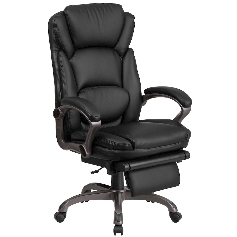 High Back Black Executive Swivel Office Chair with Outer Lumbar Cushion and Arms