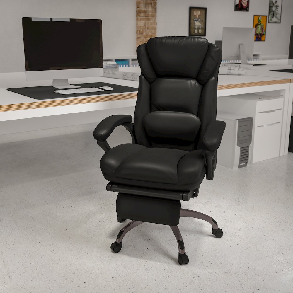 High Back Black Executive Swivel Office Chair with Outer Lumbar Cushion and Arms