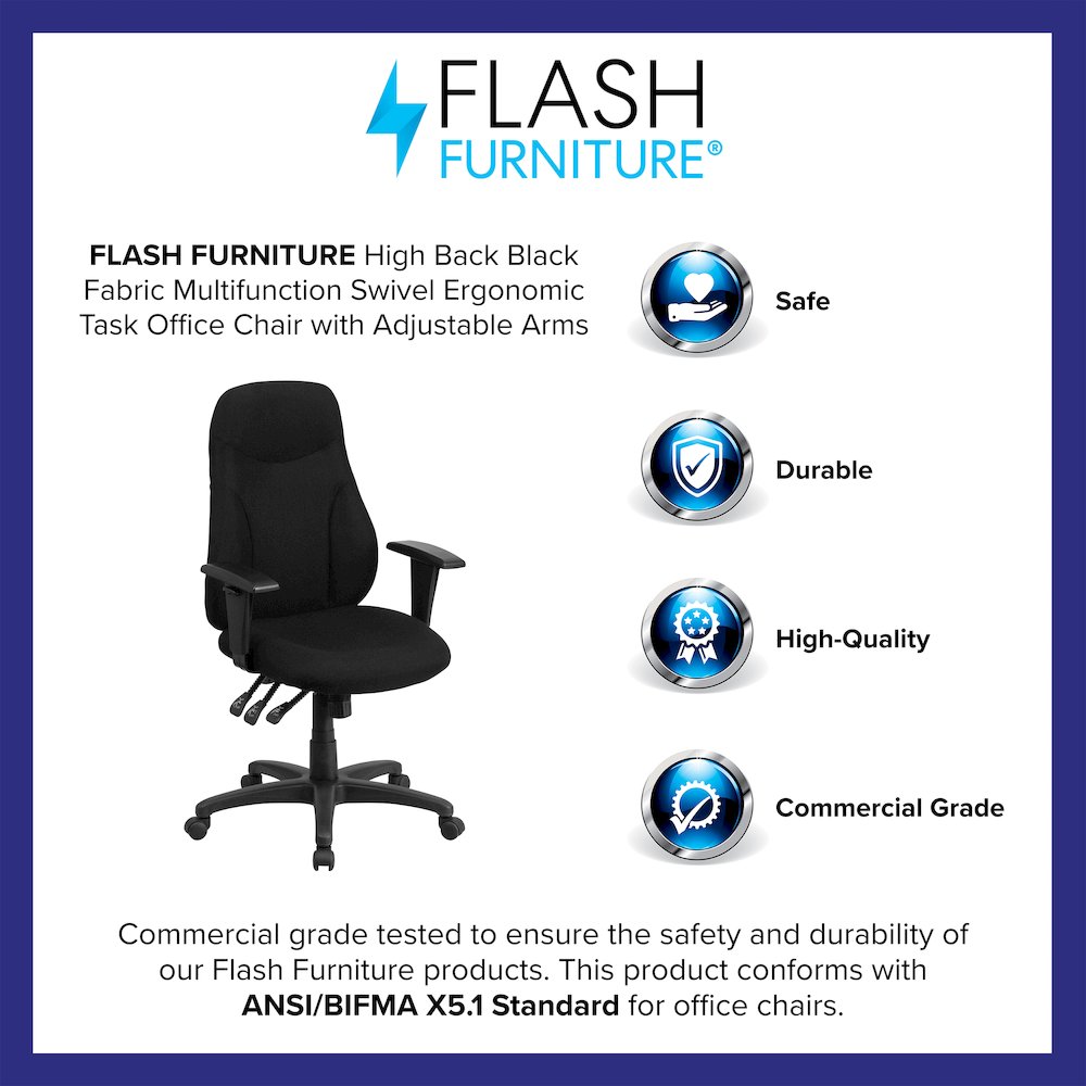 High Back Black Fabric Multifunction Swivel Task Office Chair