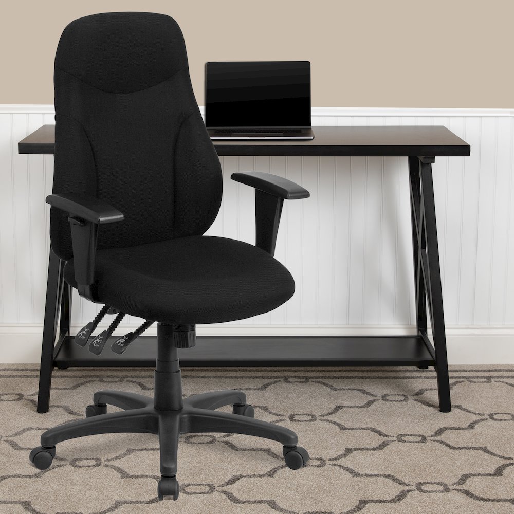 High Back Black Fabric Multifunction Swivel Task Office Chair
