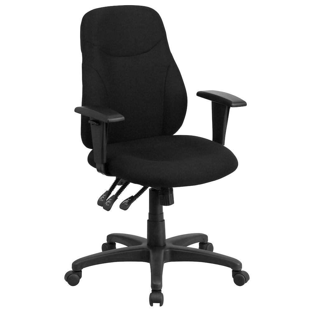 Mid-Back Black Fabric Multifunction Swivel Task Office Chair