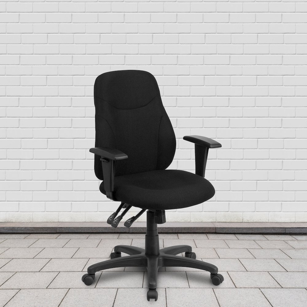 Mid-Back Black Fabric Multifunction Swivel Task Office Chair