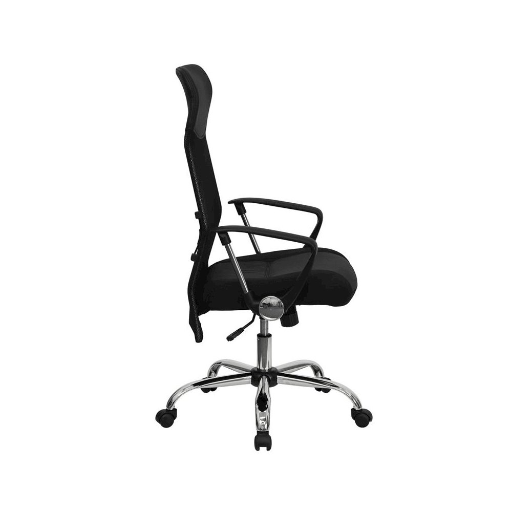 High Back Black Leather and Mesh Swivel Task Office Chair with Arms